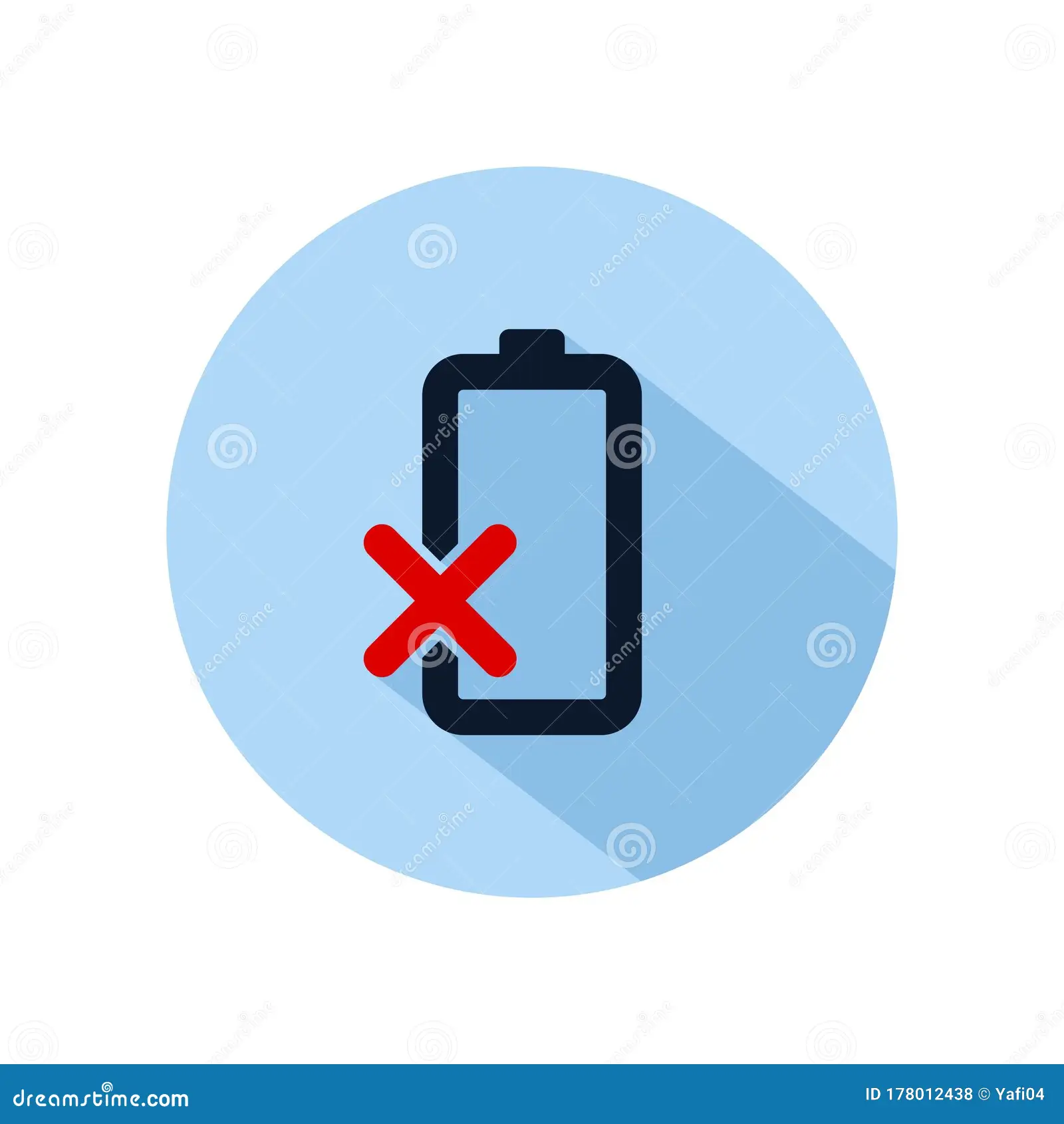 la batterie endommagée de vecteur d icône endommagé le signe puissance illustration isolée sur cercle bleu ou symbole 178012438